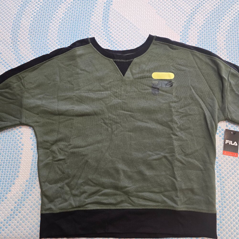 Fila Heritage Women's Olive and Black Lowered Shoulder Sweatshirt Size Large